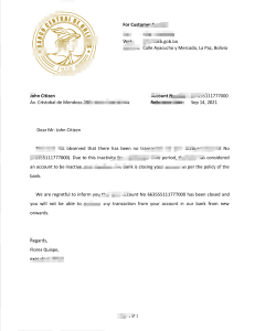 玻利维亚中央银行账户证明信模板Bolivia Banco Central De Bolivia Bank Account Reference Letter Template-帮司令
