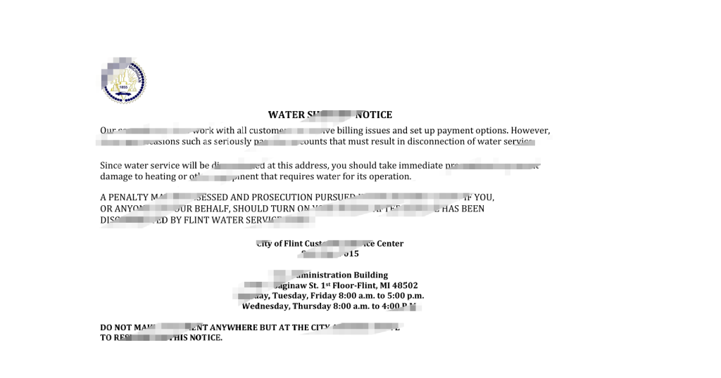 美国密歇根州弗林特市水务公司停水账单通知 Word 和 PDF 模板（版本 3）