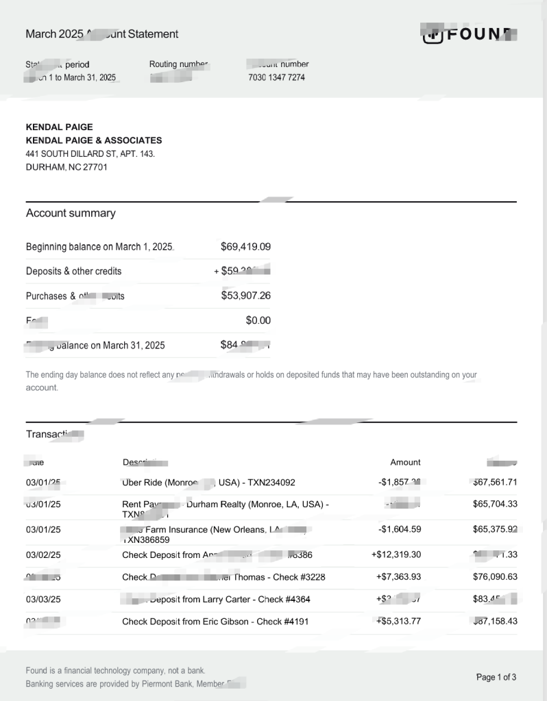 美国发现银行账户对账单模板