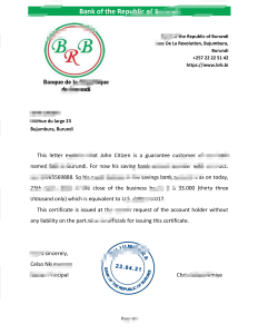 布隆迪共和国银行账户推荐信模板版本 2Burundi The Republic Bank Of Burundi Bank Account Reference Letter Template Version 2-帮司令