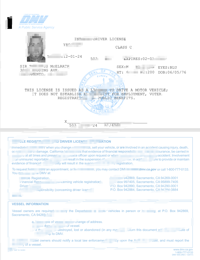 美国加利福尼亚州临时驾驶执照模板（Word 和 PDF 格式）