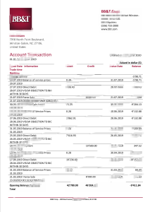 美国北卡罗来纳州 BBT 公司银行对账单模板版本 2USA North Carolina BBT Corp. Bank Statement Template Version 2-帮司令