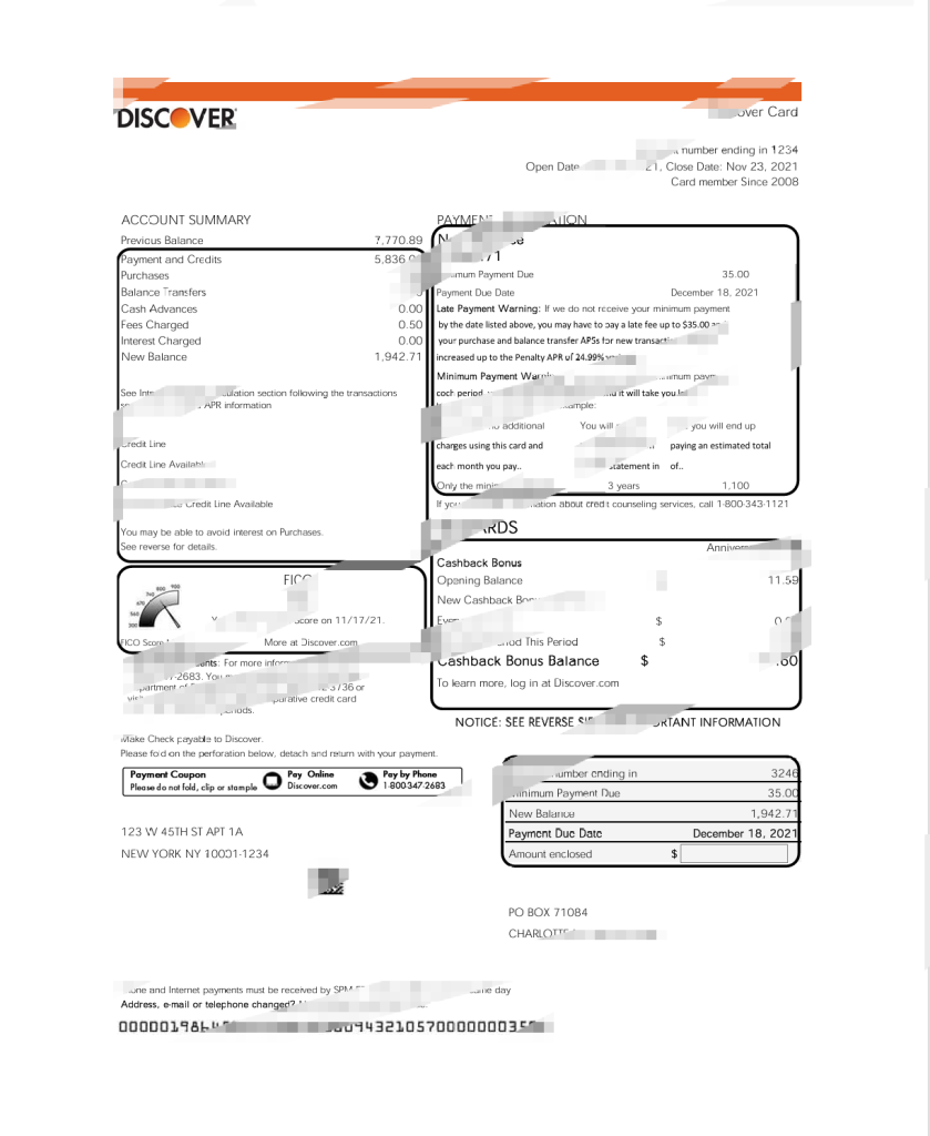 美国发现银行对账单Excel和PDF模板