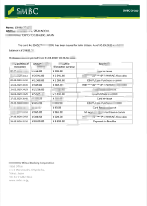 日本三井住友银行 (SMBC) 银行对账单 Word 和 PDF 模板Japan Sumitomo Mitsui Banking Corporation SMBC Bank Statement Word and PDF Template-帮司令