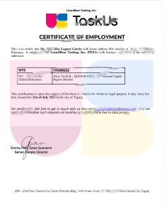 菲律宾LizardBear Tasking Inc就业证书Word和PDF模板Editable Philippines LizardBear Tasking Inc Employment Certificate Word and Pdf Template-帮司令