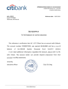 荷兰花旗银行推荐信模板Netherlands Citibank Bank Reference Letter Template-帮司令