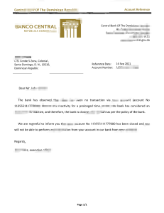 多米尼加共和国中央银行银行推荐信模板第二版Dominica Central Bank Of The Dominican Republic Bank Reference Letter Template Version 2-帮司令