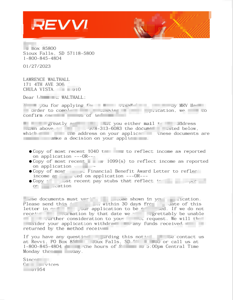 美国 Revvi 可编辑信用卡申请模板，提供 Word 和 PDF 格式。