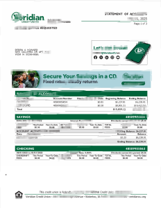 美国Veridian信用社账户对账单模板（2025）USA Veridian Credit Union Statement of Account Template(2025)-帮司令