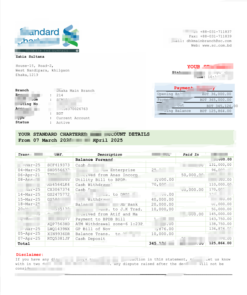 意大利渣打银行对账单模板（Word 和 PDF 格式）