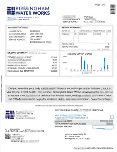 意大利伯明翰自来水公司水费和污水处理费账单模板（Word 和 PDF 格式）Italy Birmingham Water Works Water & Sewer Utility Bill Template in word and pdf format-帮司令