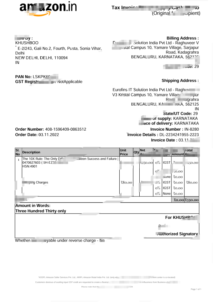 印度亚马逊税务发票模板（Word 和 PDF 格式）