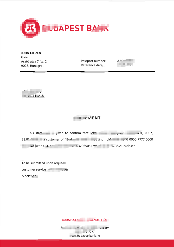 匈牙利布达佩斯银行推荐信模板版本2