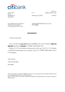 香港花旗银行推荐信模板第二版Hong Kong Citibank Bank Reference Letter Template Version 2-帮司令