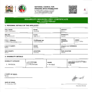 肯尼亚残疾人登记证书模板（Word 和 PDF 格式）Kenya Disability Registration Certificate Template in word and pdf format-帮司令