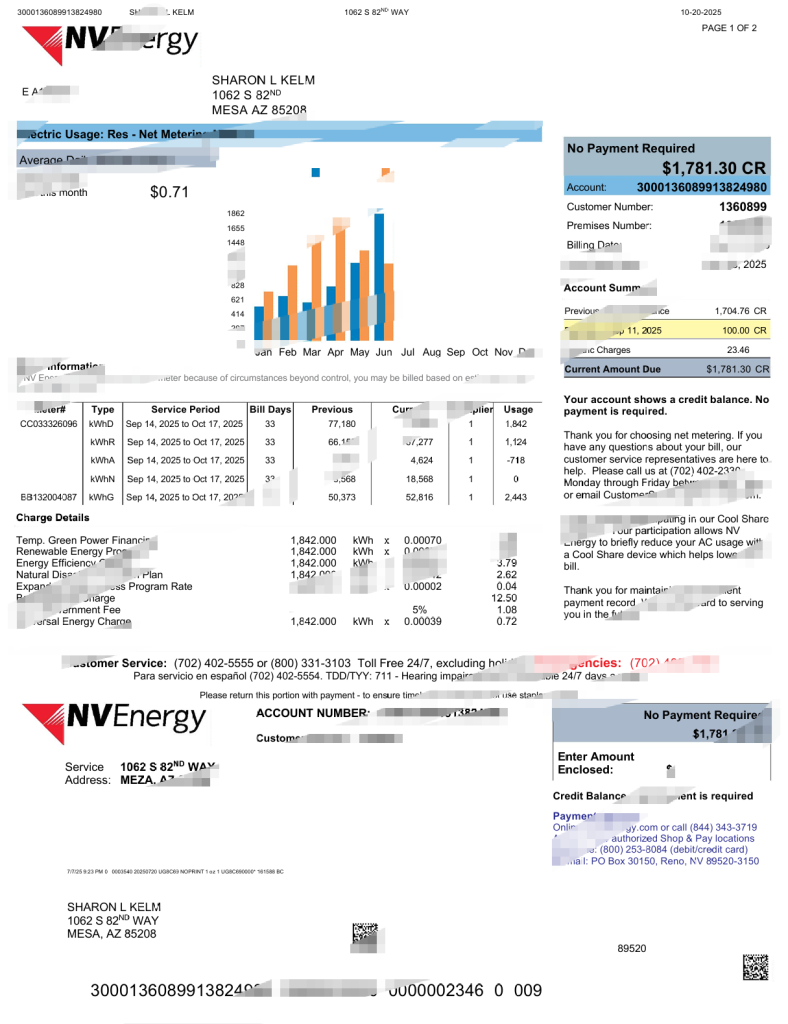 美国内华达州能源公用事业账单模板（Word 和 PDF 格式）