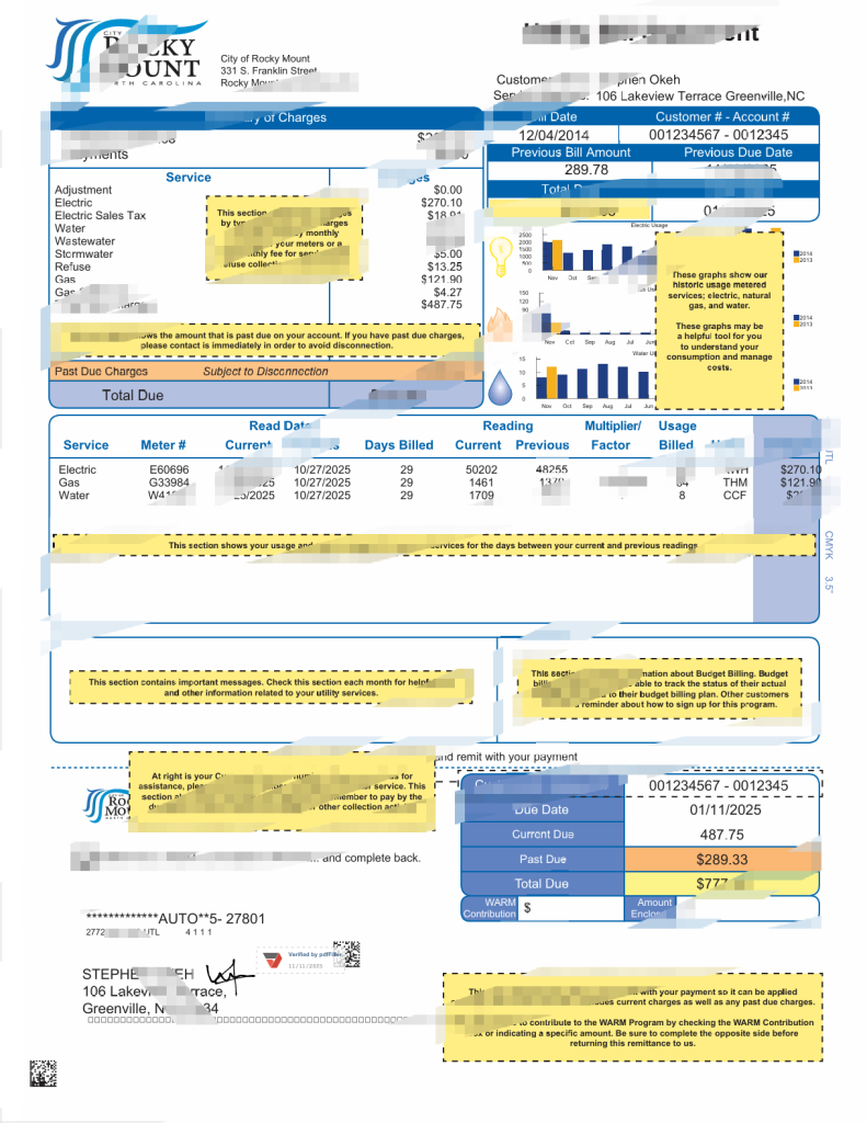 美国落基山市公用事业账单模板（Word 和 PDF 格式）