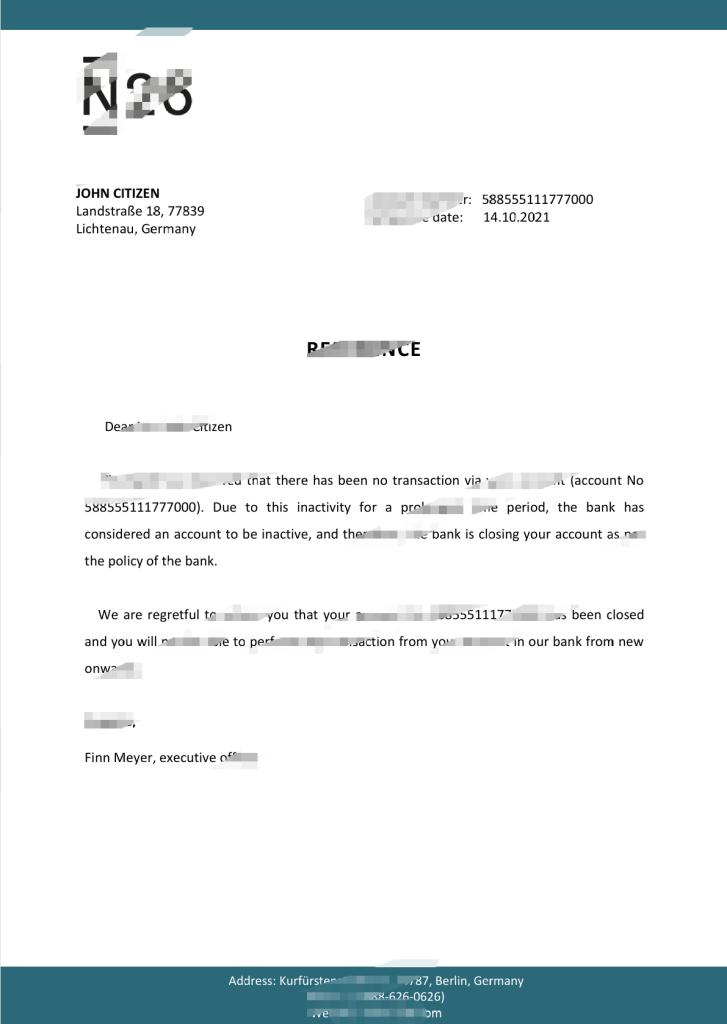 德国N26银行推荐信模板版本2