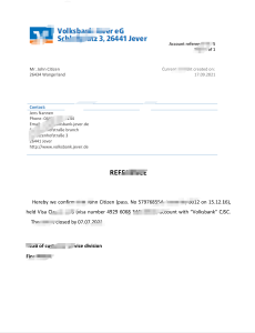 德国人民银行推荐信模板第二版Germany Volksbank Bank Reference Letter Template Version 2-帮司令