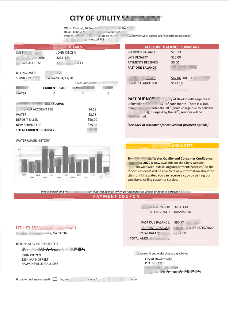 美国公用事业市声明水务账单Word和PDF模板