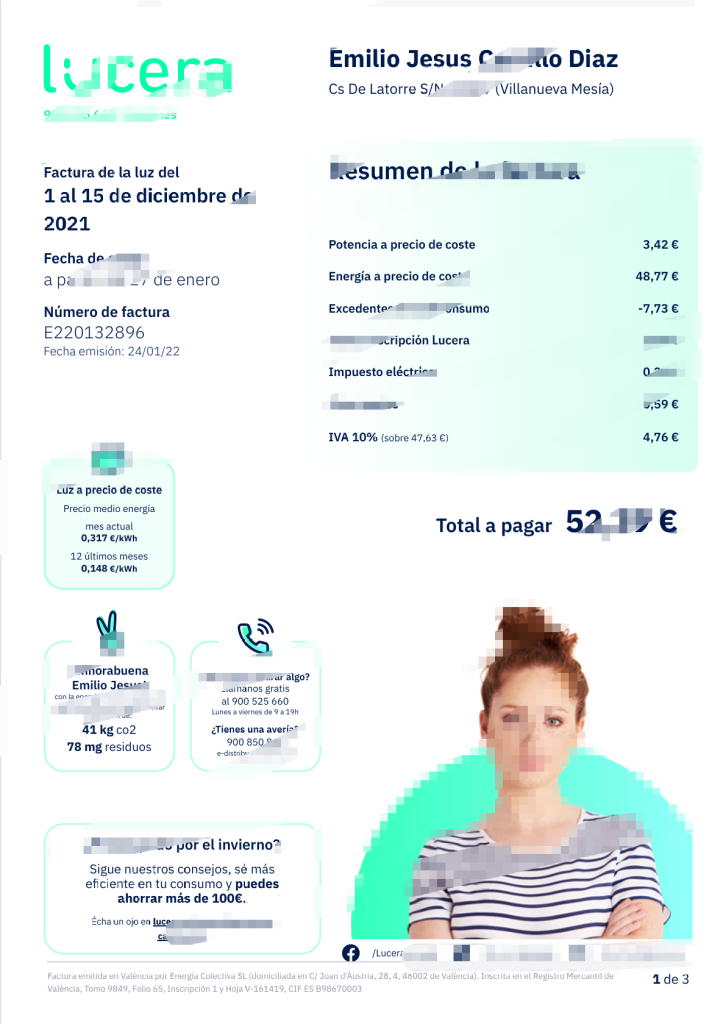 西班牙卢塞拉电费账单模板，Word和PDF格式