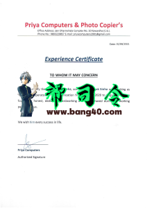 Priya电脑体验证书PSD模板Priya Computers Experience Certificate PSD Template-帮司令