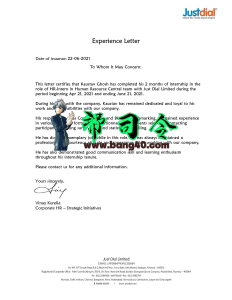 Justial 体验证书 PSD 模板Justdial Experience Certificate PSD Template-帮司令