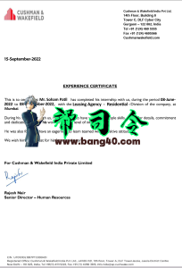 库什曼·韦克菲尔德公司经验证书 PSD 模板Cushman Wakefield Company Experience Certificate PSD Template-帮司令