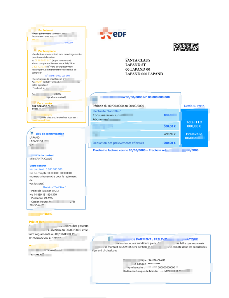 法国电力公司 (EDF) 公用事业账单 Word 和 PDF 模板