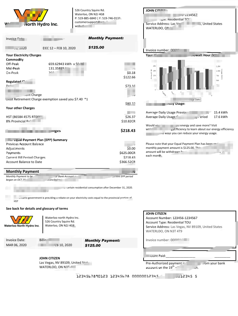 美国内华达州滑铁卢北部水电公司公用事业账单 Word 和 PDF 模板
