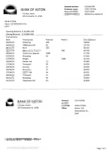 英国阿斯顿银行对账单 Word 和 PDF 模板United Kingdom Bank Of Aston Bank Statement Word And PDF Template-帮司令