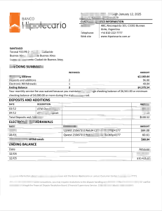 阿根廷抵押银行对账单模板（Word 和 PDF 格式）Argentina Banco Hipotecario Bank Statement Template in word and pdf format-帮司令