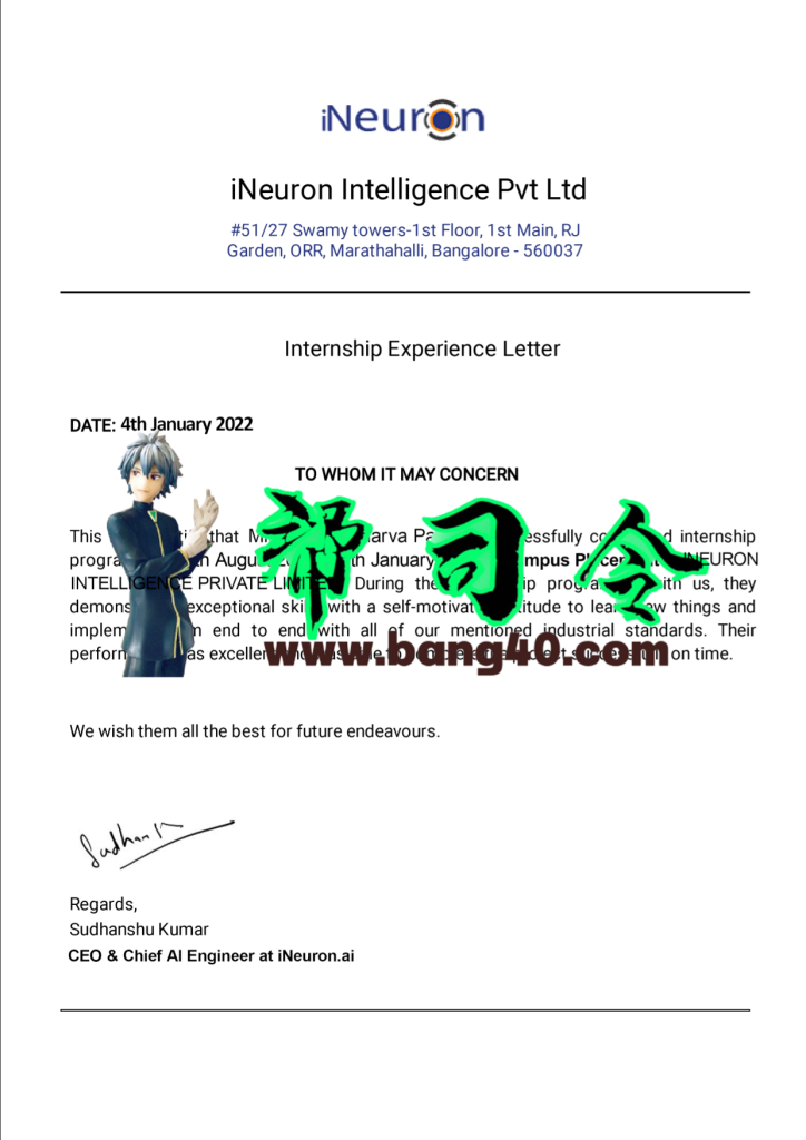 Ineuron公司经验证书PSD模板