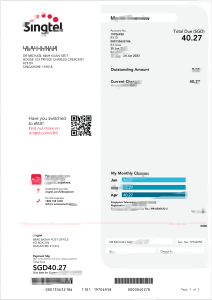 新加坡电信账单模板（Word 和 PDF 格式）Singapore Singtel Bill Template in word and pdf format-帮司令