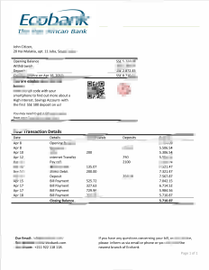 南苏丹生态银行对账单模板South Sudan Ecobank Bank Statement Template-帮司令