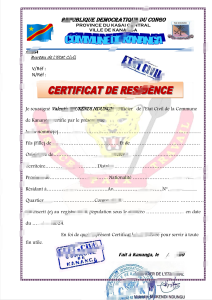 刚果民主共和国民事身份文件模板Democratic Republic of the Congo Civil Status Document Templates-帮司令