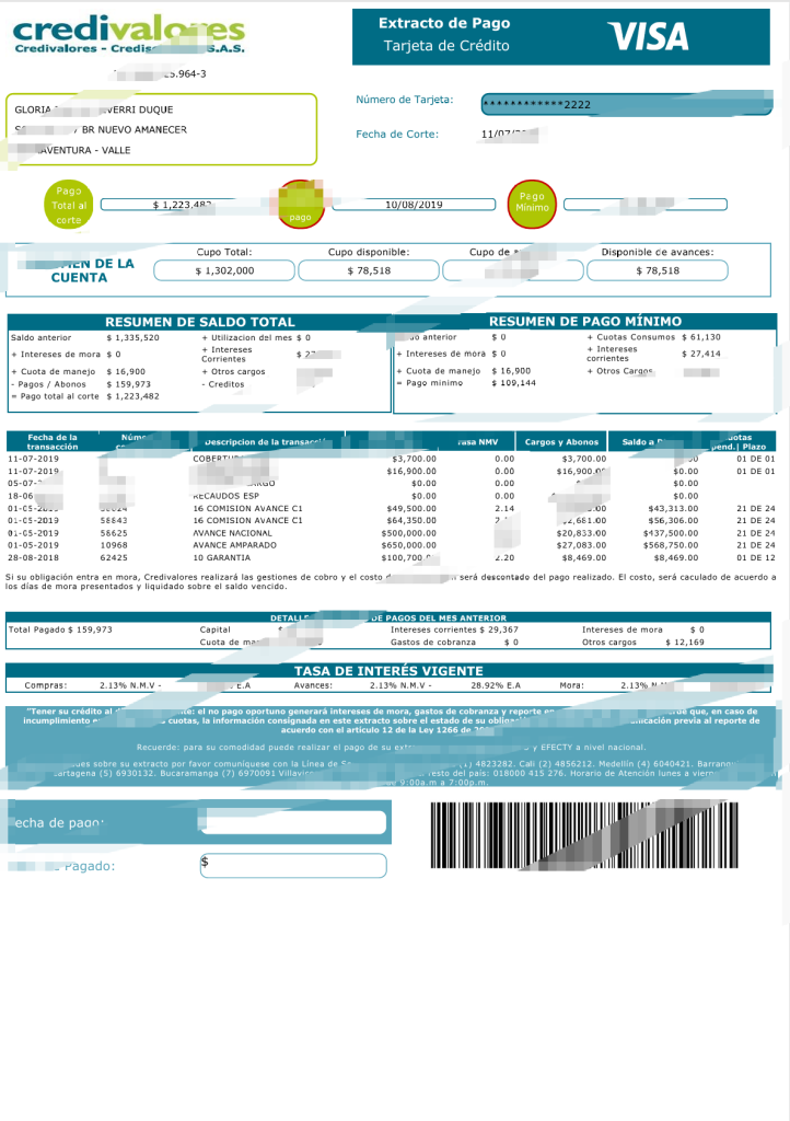 哥伦比亚信用卡账单模板（Word 和 PDF 格式）
