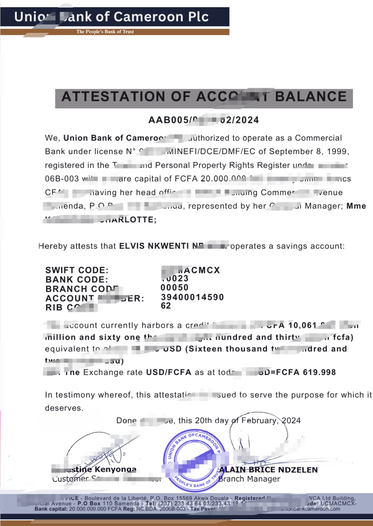 喀麦隆联合银行 PLC 模板（Word 和 pdf 格式）