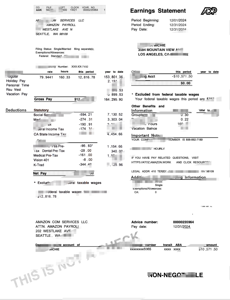 美国亚马逊服务有限责任公司收益报表 Word 和 PDF 模板