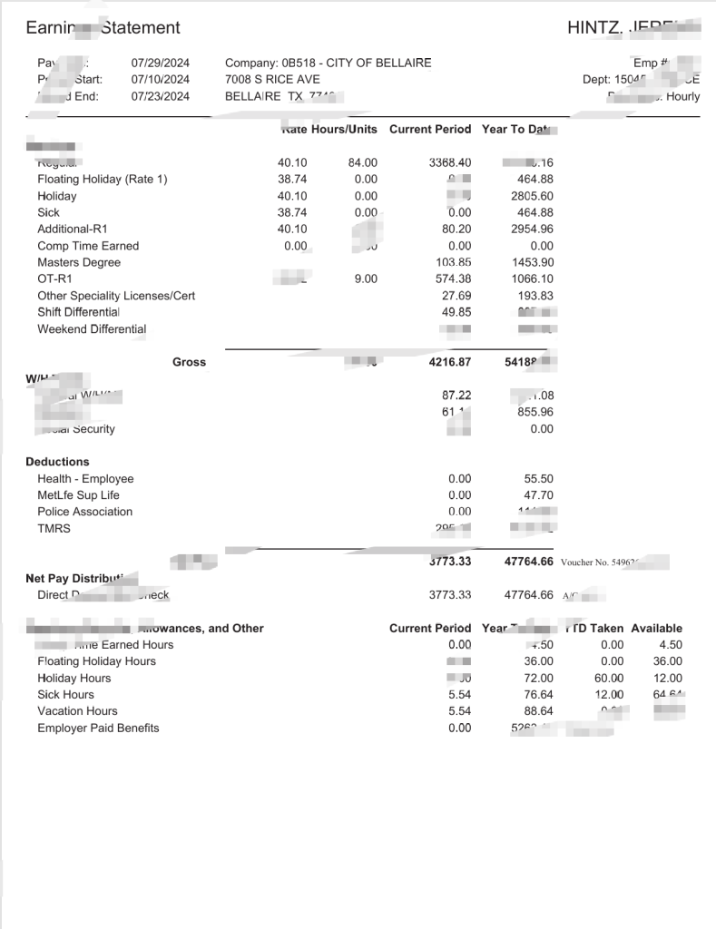 美国贝莱尔市收入报表 Word 和 PDF 模板