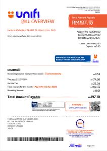 马来西亚 Unifi TM 技术服务公司发票模板（Word 和 PDF 格式）Malaysia Unifi TM Technology Services Invoice Template in word and pdf format-帮司令