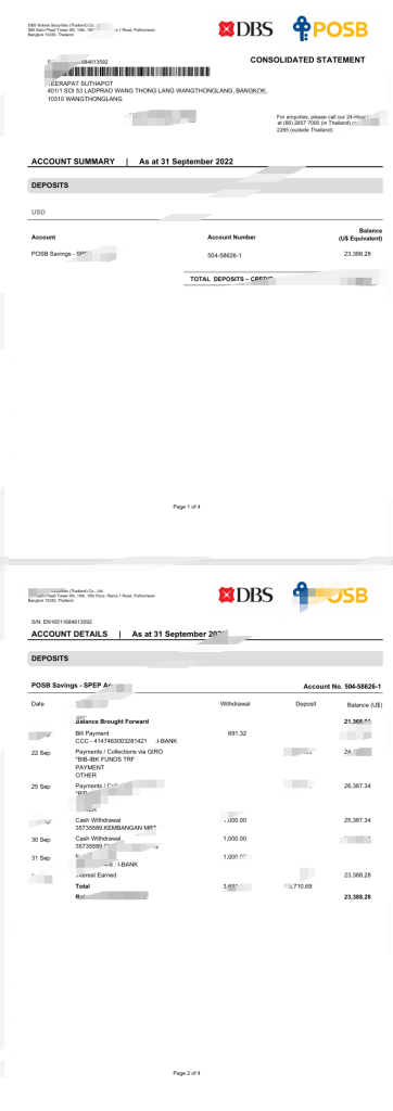 泰国星展银行对账单模板（Word 和 PDF 格式）
