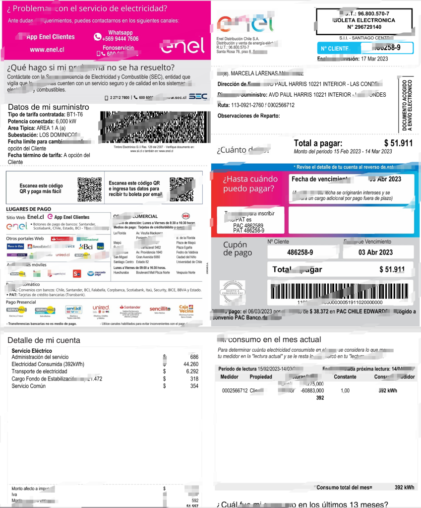 智利 Enel Distribución 公用事业账单模板