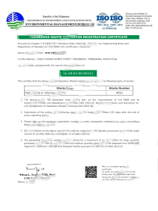 菲律宾环境与自然资源部危险废物产生者登记证书 Word 和 PDF 模板Philippines Department of Environment and Natural Resources Hazardous Waste Generator Registration Certificate Word And PDF Template-帮司令