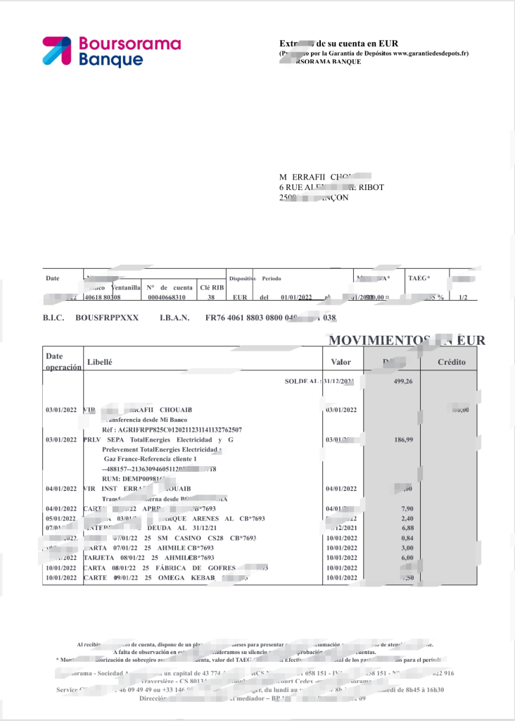 法国证券银行账户报表模板
