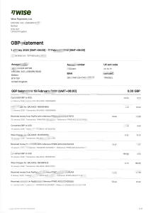 英国 Wise Payments 英国银行对账单模板（2026 年）United Kingdom Wise Payments UK Bank Statement Template (2026)-帮司令