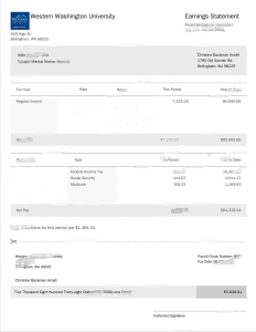 美国西华盛顿大学工资单 Word 和 PDF 模板USA Western Washington University Paystub Word And PDF Template-帮司令