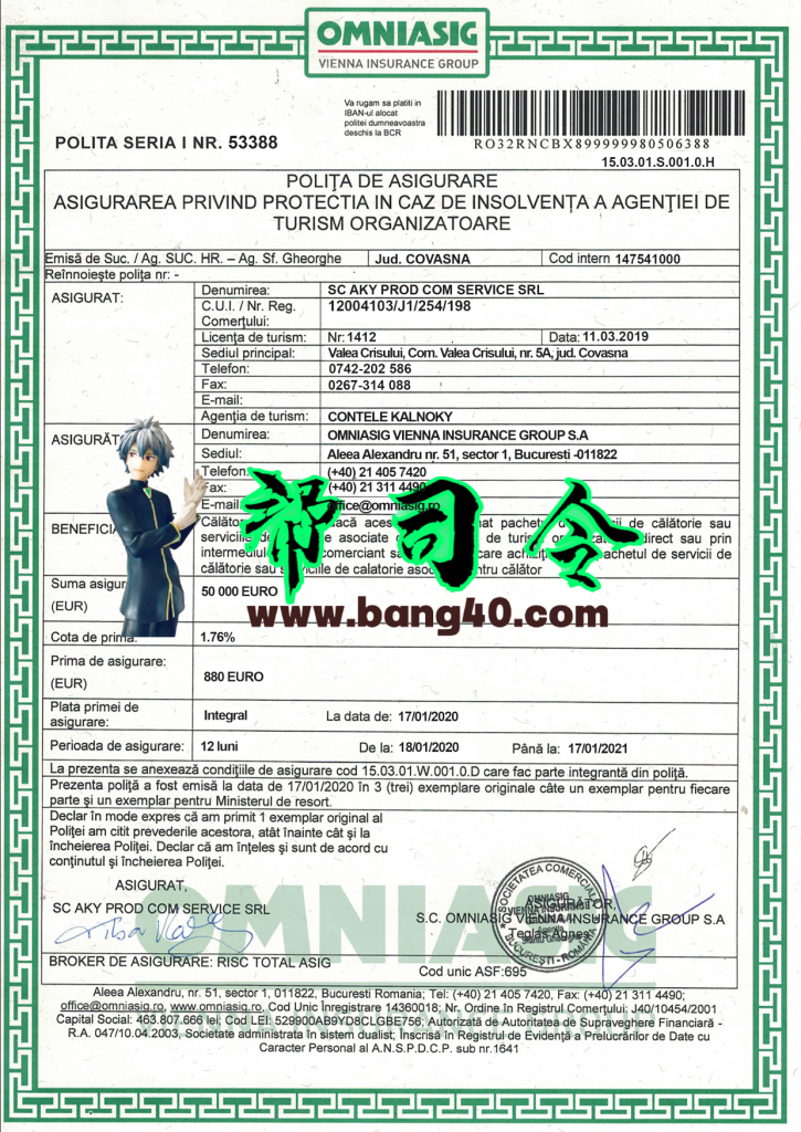 罗马尼亚维也纳保险集团旅行社保险单 PSD 模板