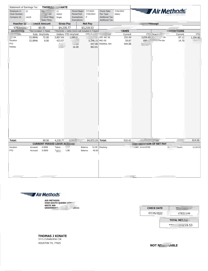 美国航空运输协会工资单 Word 和 PDF 模板