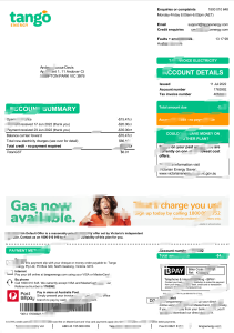 澳大利亚Tango能源电力账单Word和PDF模板（2页）Australia Tango Energy Electricity Bill Word And PDF Template (2 Pages)-帮司令